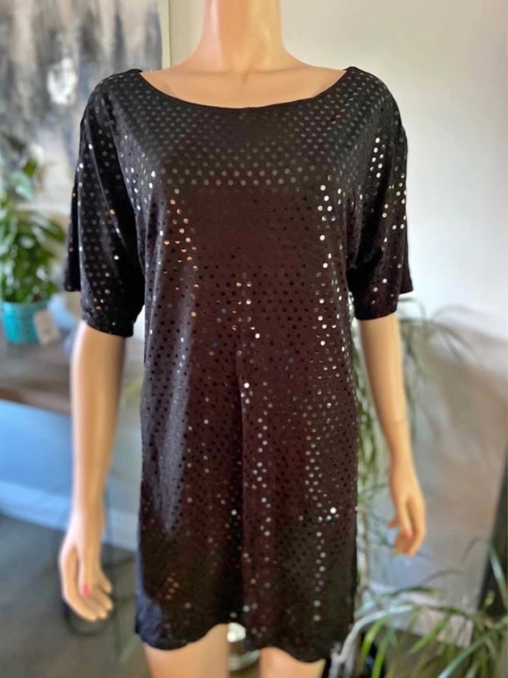 NWT: C&C California Black Sequined Split Sleeves Sheath Party Clubwear Dress S